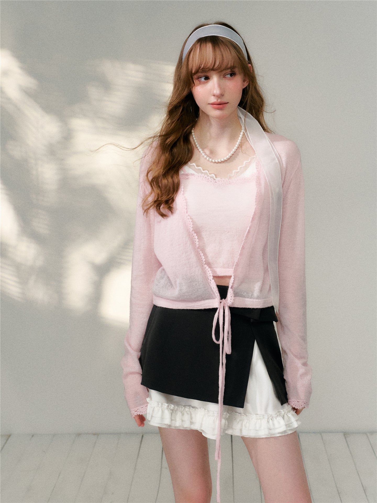 16DEWS 16D26088&amp;16D26089 Woolen crochet knitted cardigan sling two-piece set + skirt