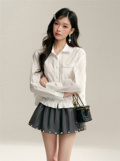 16DEWS 16D26044 Texture based black fungus lace patchwork shirt