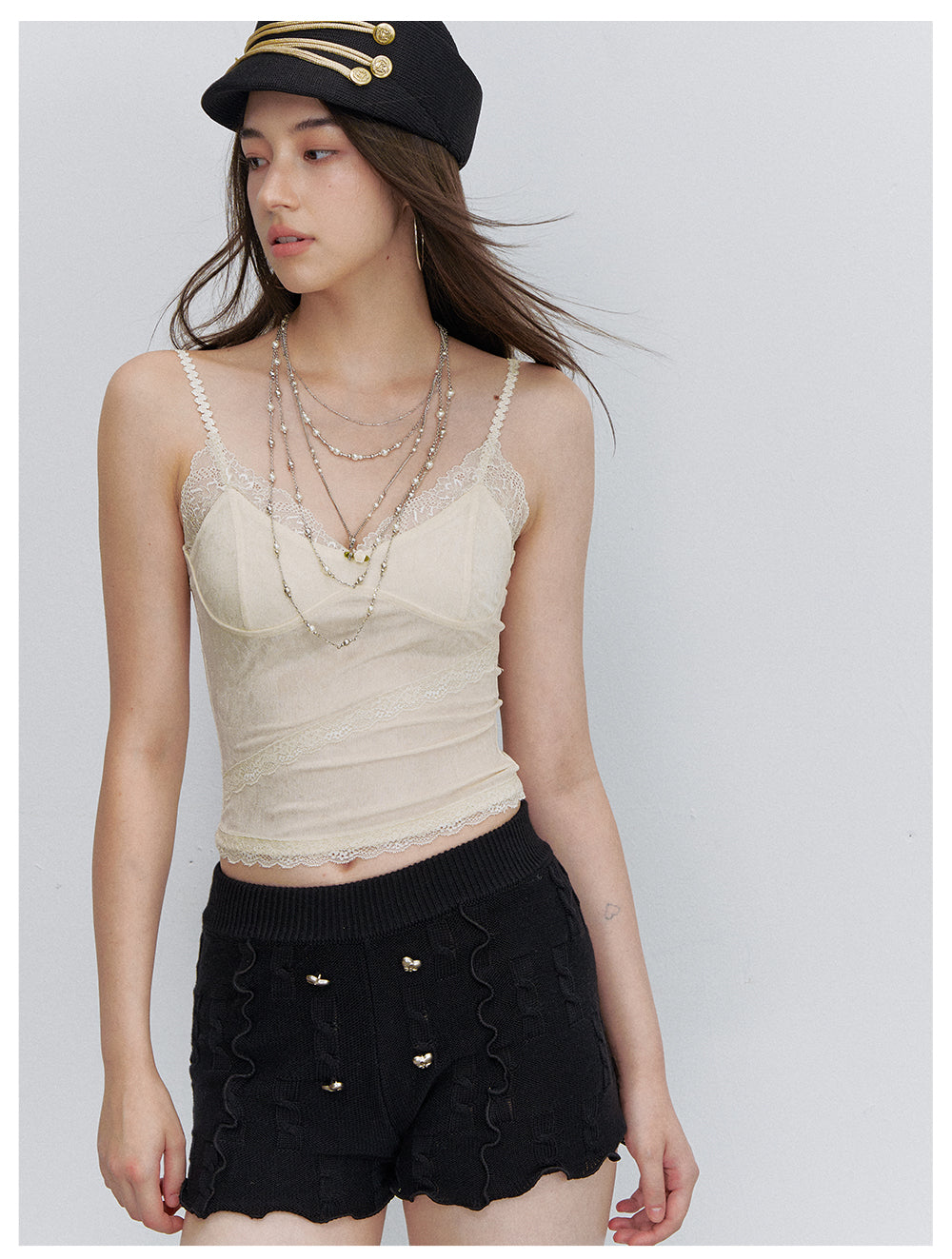 VIA PITTI VIACT6192 Lace-Panelled Acetate Velvet Camisole