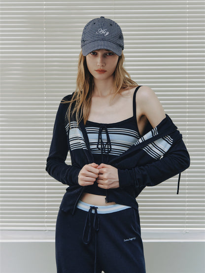 Asgony ASG26502 Contrast Stripe Knit Hooded Cardigan+ASG26503 Camisole+ ASG26504 Straight Pants