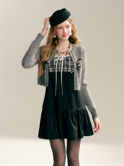 16DEWS 16D246064 Plaid patchwork camisole dress