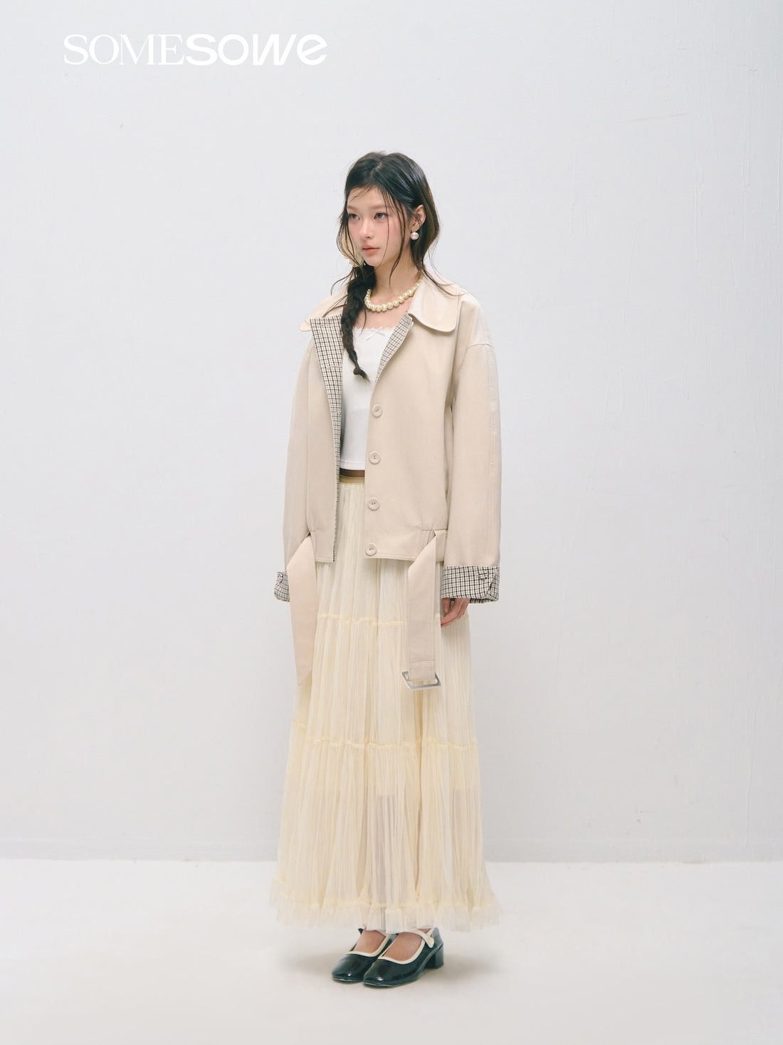 SOMESOWE S2509028 Plaid patchwork lapel breasted jacket