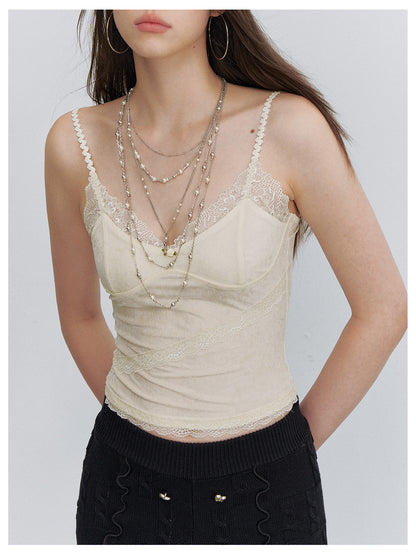 VIA PITTI VIACT6192 Lace-Panelled Acetate Velvet Camisole