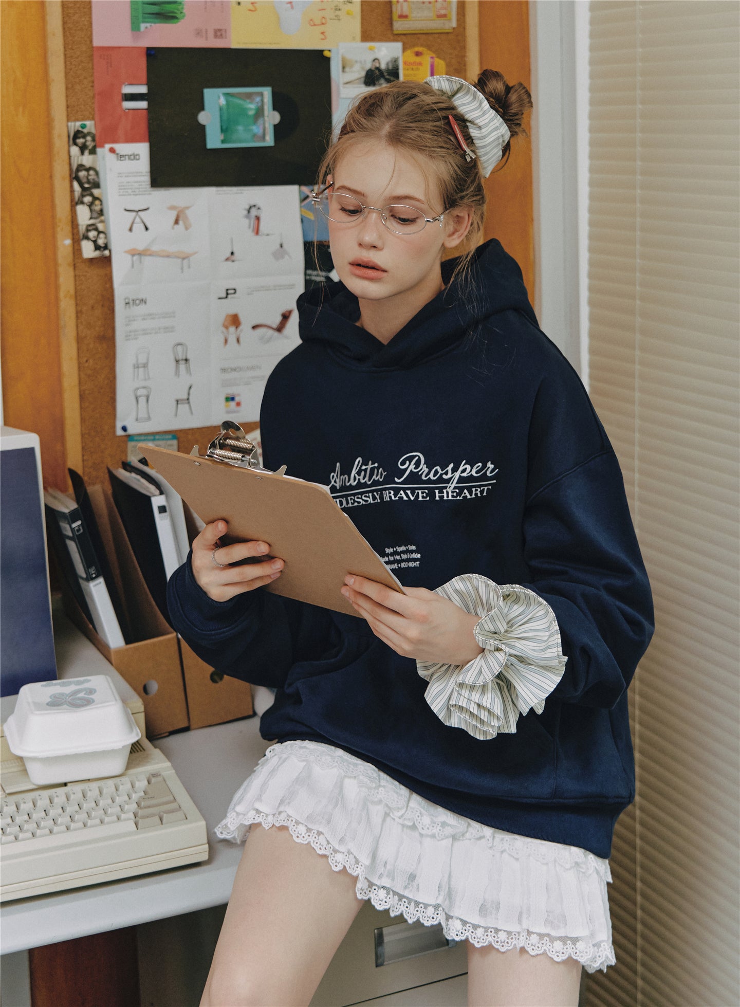 Asgony ASG26537 Cotton Hooded Embroidered Pullover Sweatshirt