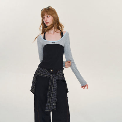 Asgony ASG26614 Ballet-Core U-Neck Faux Layered Top
