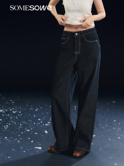 SOMESOWE S2508315 Elastic straight-leg solid color fleece jeans