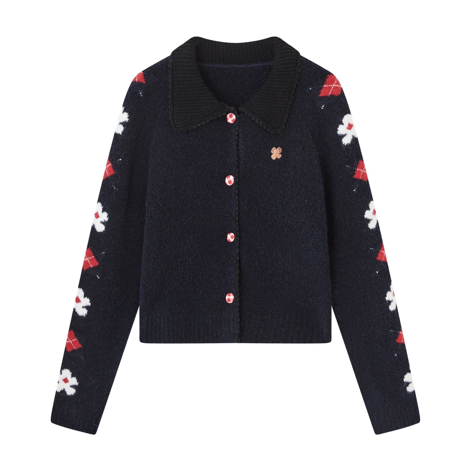 SOMESOWE S2508314 Retro Flower Jacquard Notched Collar Cardigan