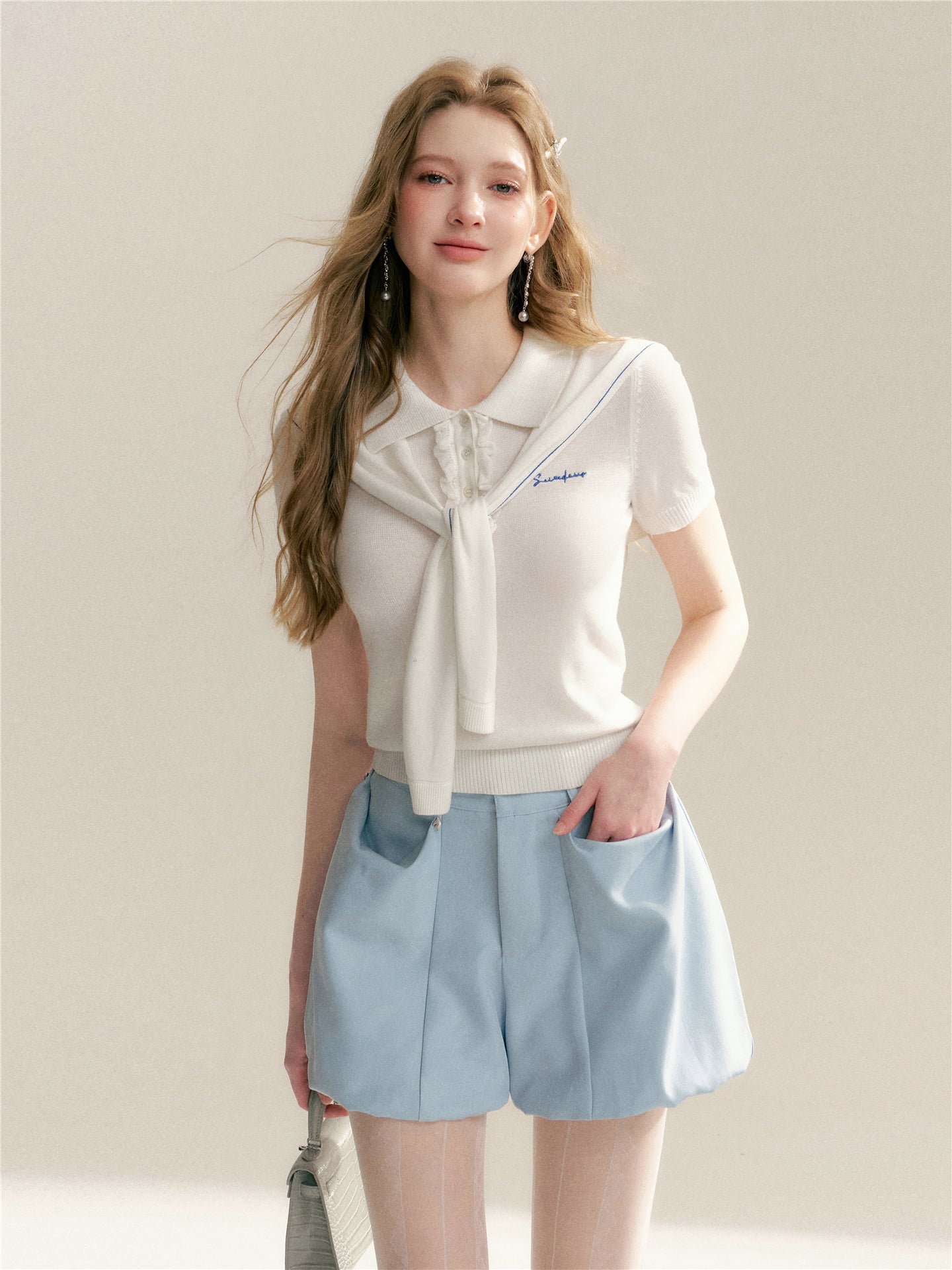 16DEWS 16D246067 Polo collar woolen short sleeved shirt