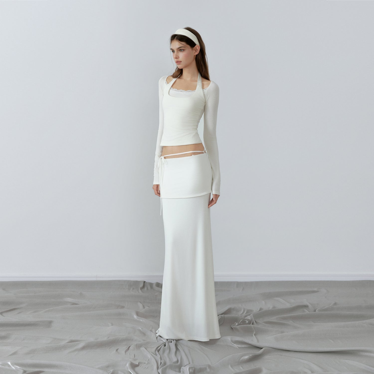 NONCESTNON N228 Fake two piece white long sleeve top