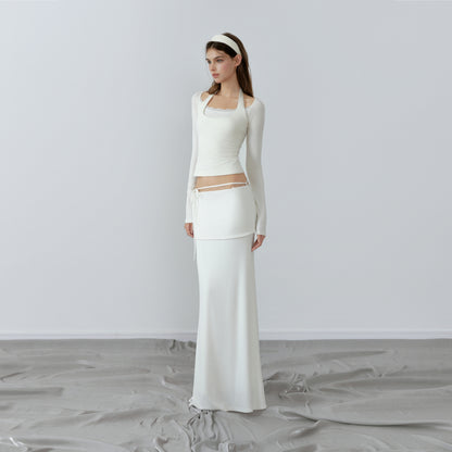 NONCESTNON N228 Fake two piece white long sleeve top
