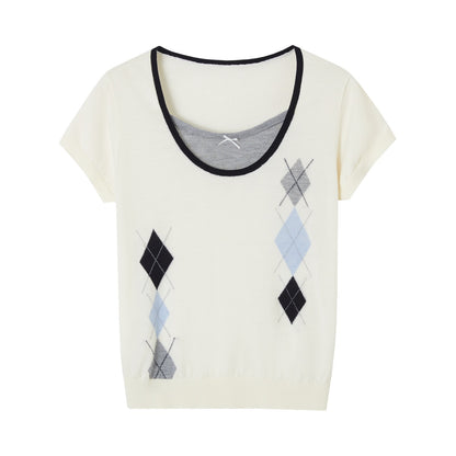 SOMESOWE S2609077 Lingge color matching fake two piece top
