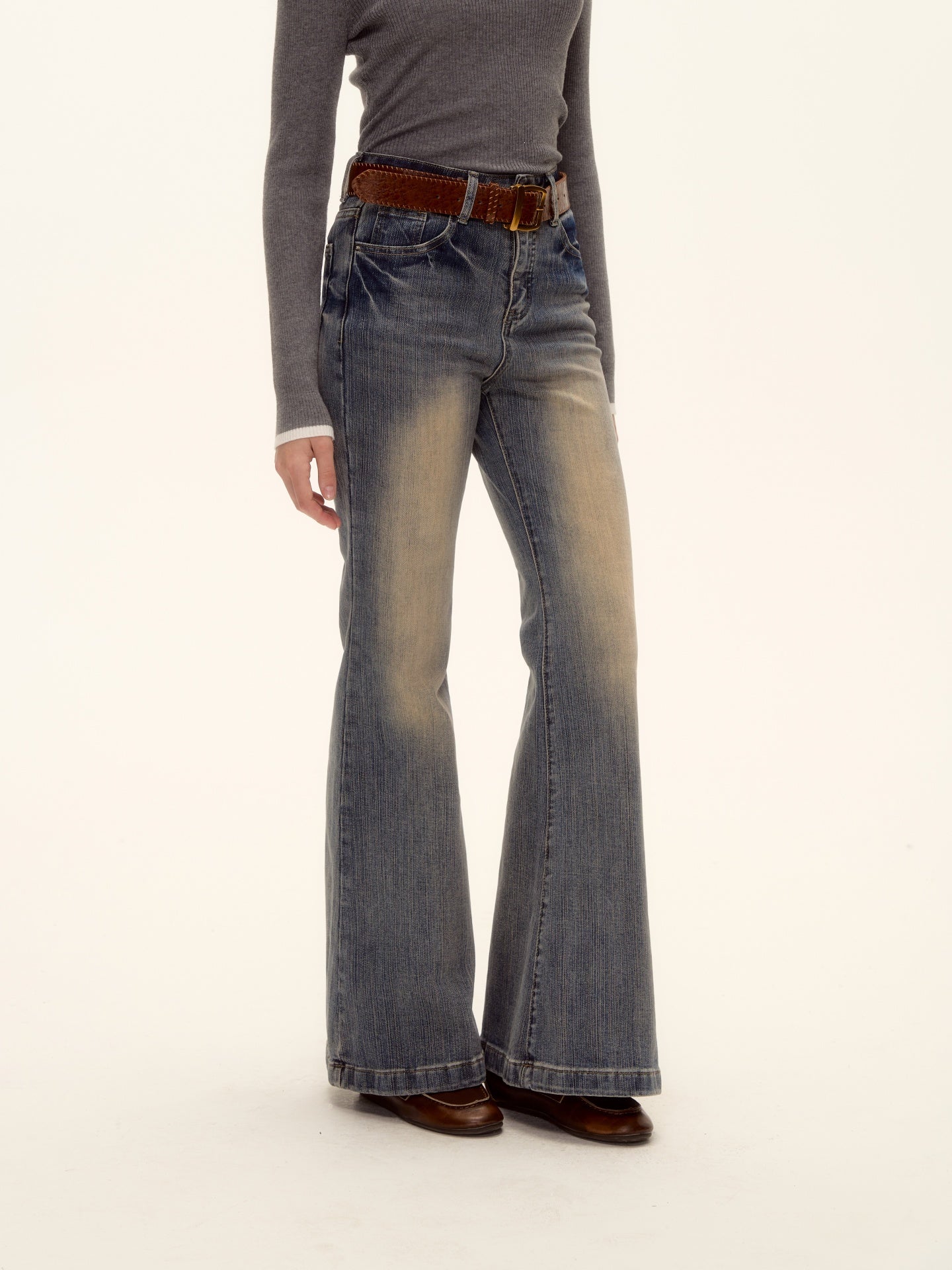 AsGony ASG25460 Washed high waisted slightly flared jeans