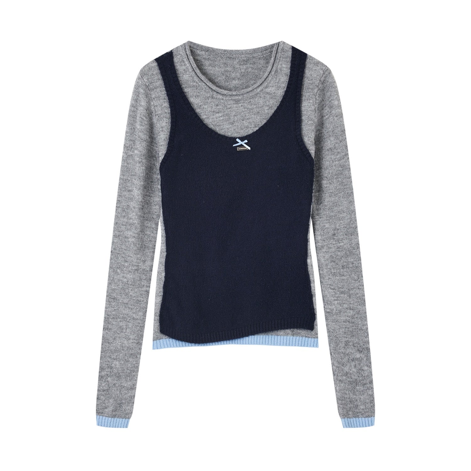 SOMESOWE S2508298 Color blocking layered long sleeved sweater