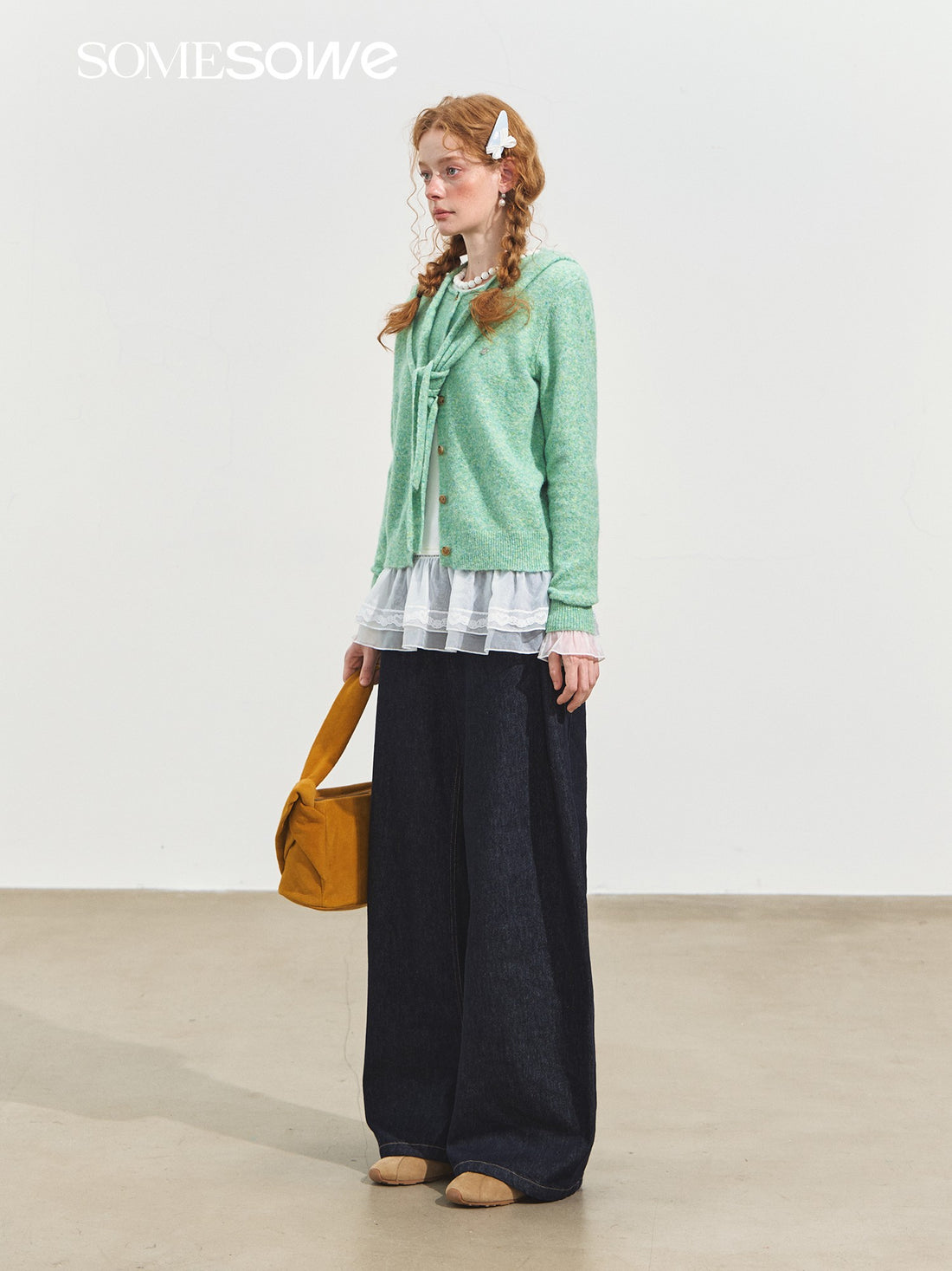 SOMESOWE S2508246 Hooded shawl rolled edge round neck cardigan
