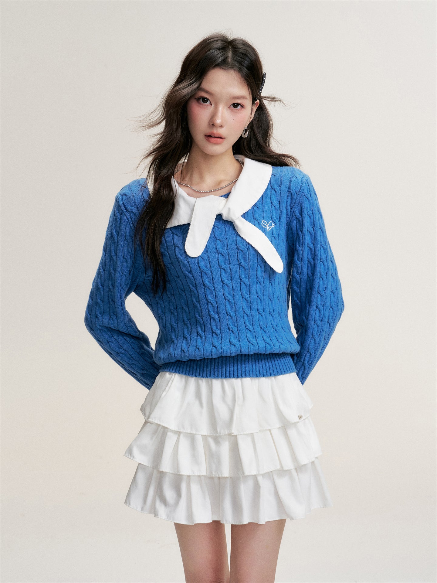 16DEWS 16D25479 Twisted texture pullover knitted top