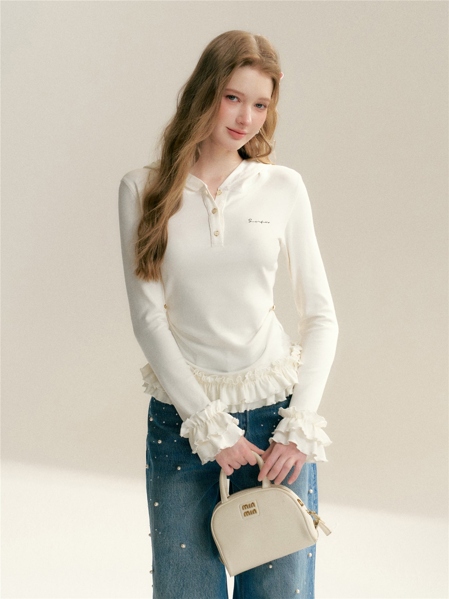 16DEWS 16D26006 Slim fit hooded pleated patchwork top