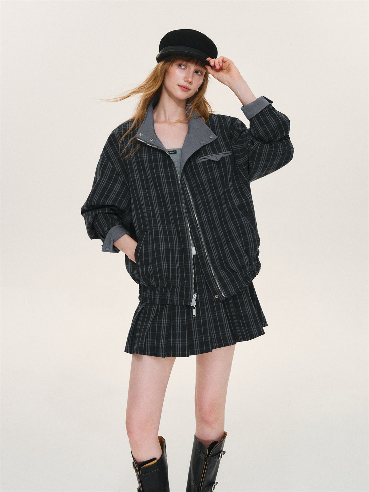 Asgony ASG26525 Reversible Plaid Collar Jacket