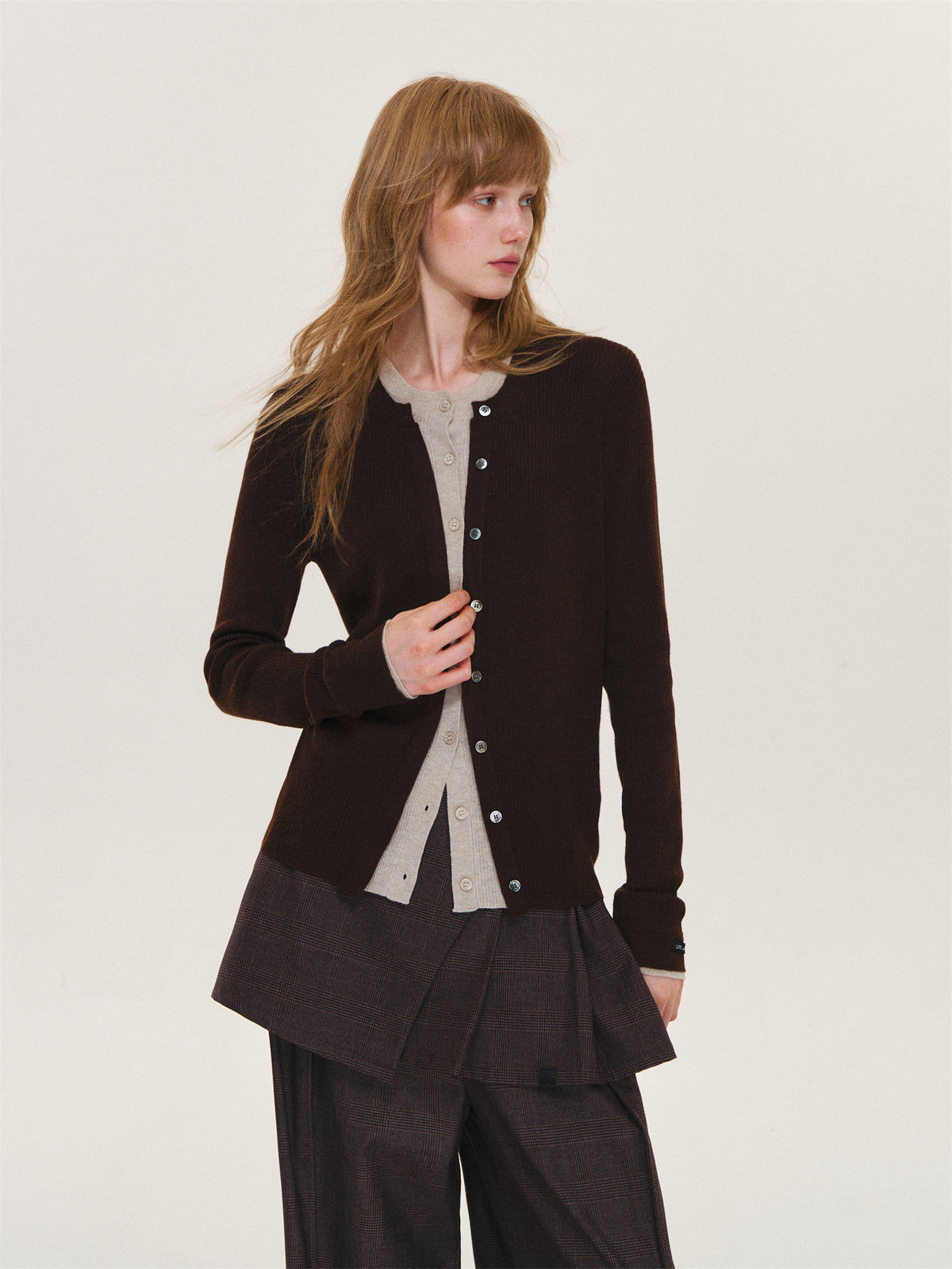Asgony ASG26619 Faux-Layered Knit Cardigan