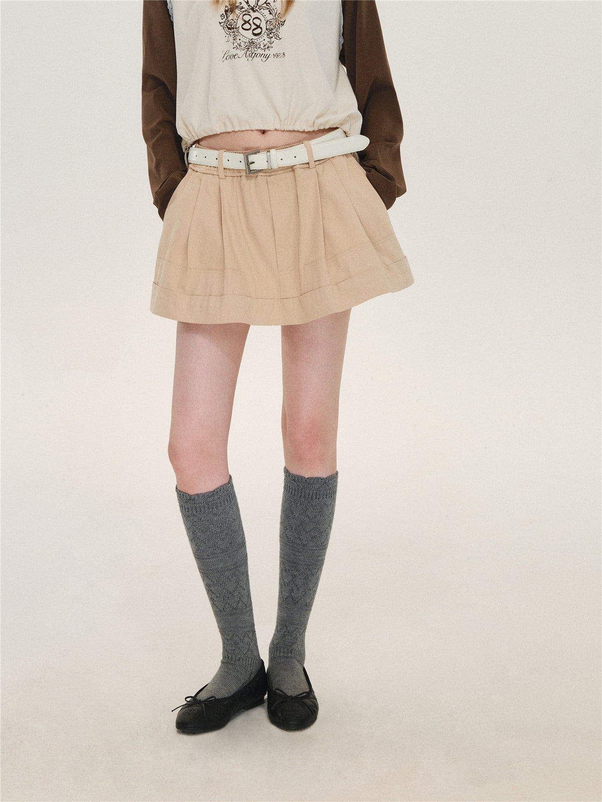 Asgony ASG26625 Cuffed Elastic-Waist Puffy Skort