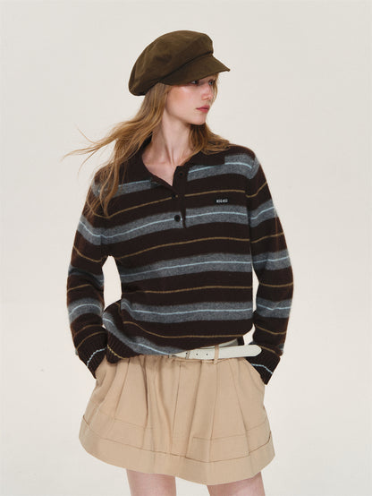 Asgony ASG26597 Striped Collared Knit Polo Shirt