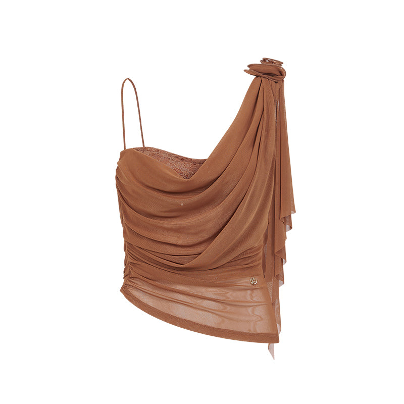 SHEERLUCK SLTZ26520 Mesh draped patchwork lace top + skirt