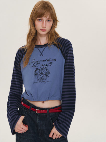 Asgony ASG26563 Retro Striped Color-Block Top