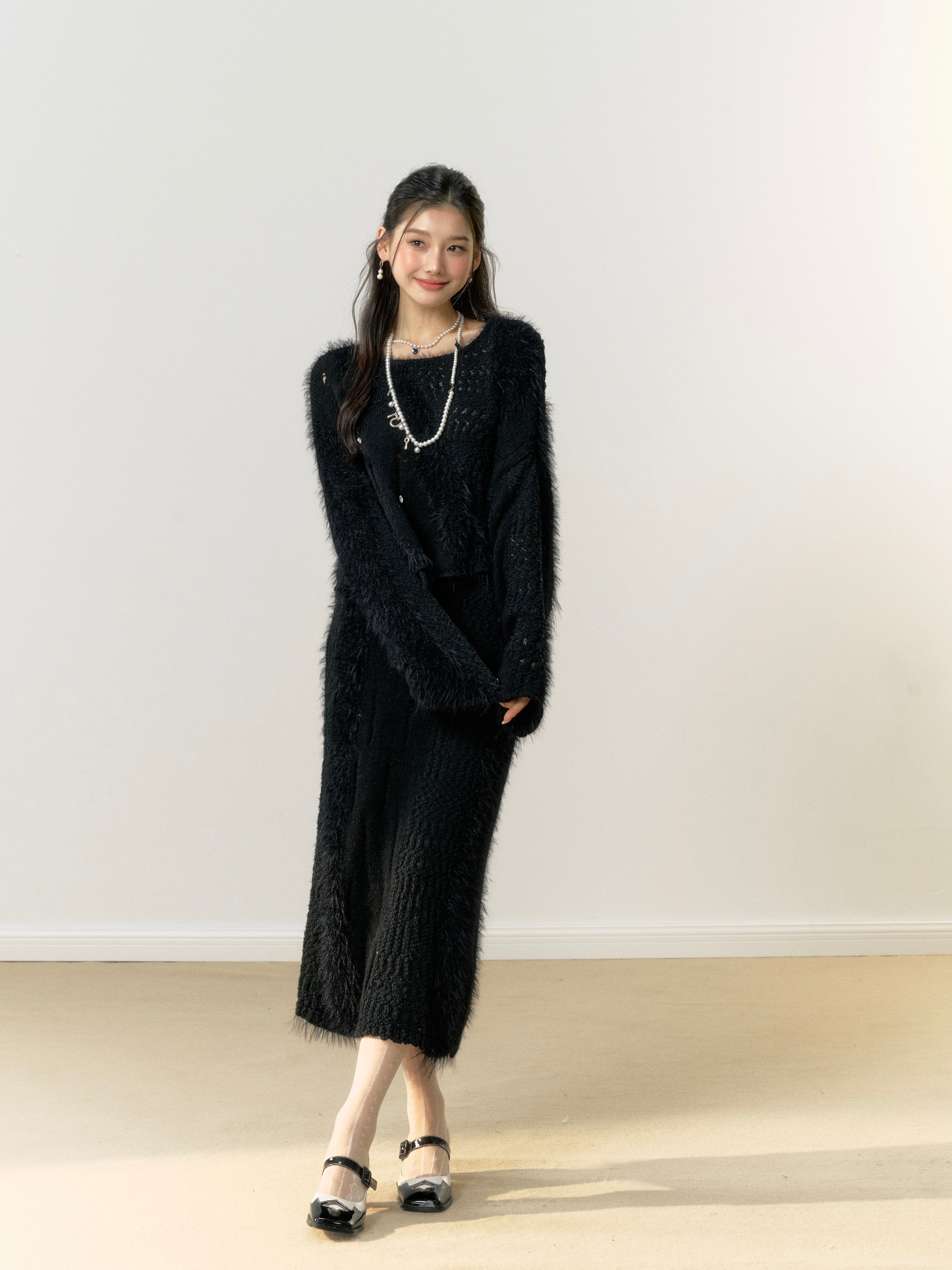 Lafreedom Soft Mohair Black Set(top or midi skirt)