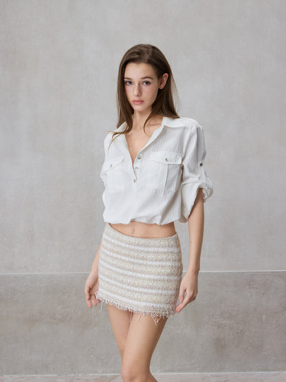 NONCESTNON N291 Striped short shirt