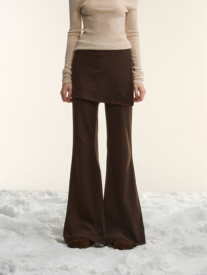 AsGony ASG25562 Irregular fake two pieces of micro flared knitted pants