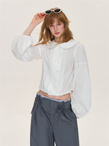 Asgony ASG26565 Tuck-Pleat Lace Trim Collar Blouse