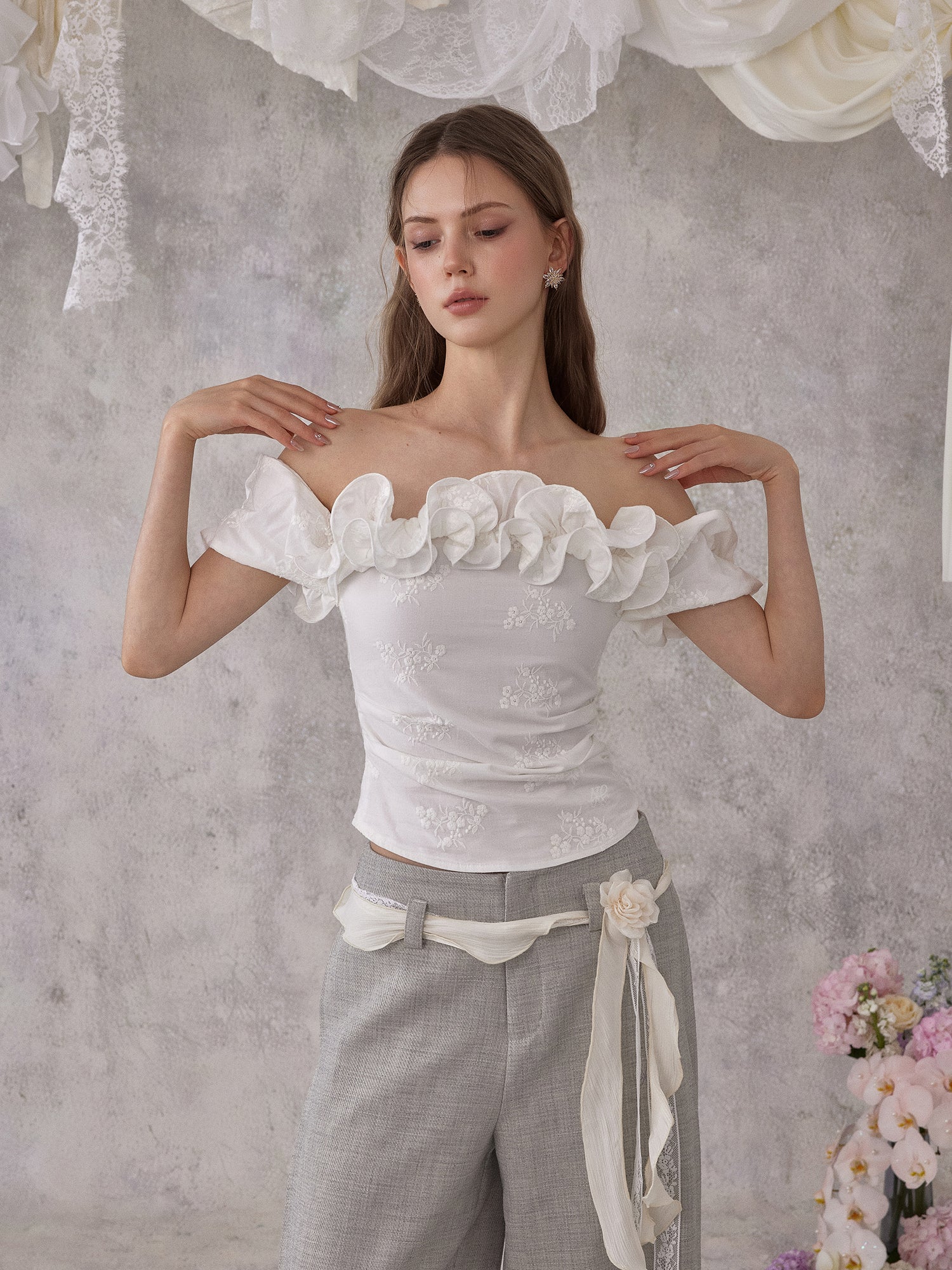 NOMEANSNO N188 White off-shoulder top