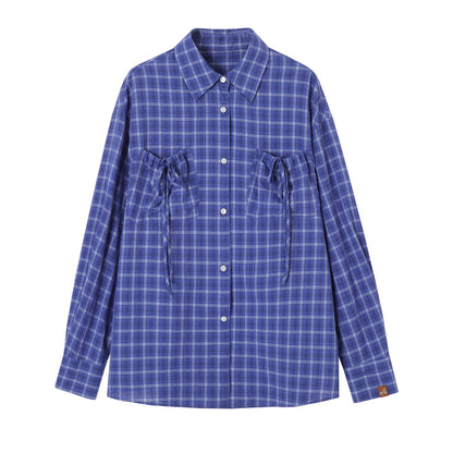 SOMESOWE S2609071 Drawstring pocket plaid shirt