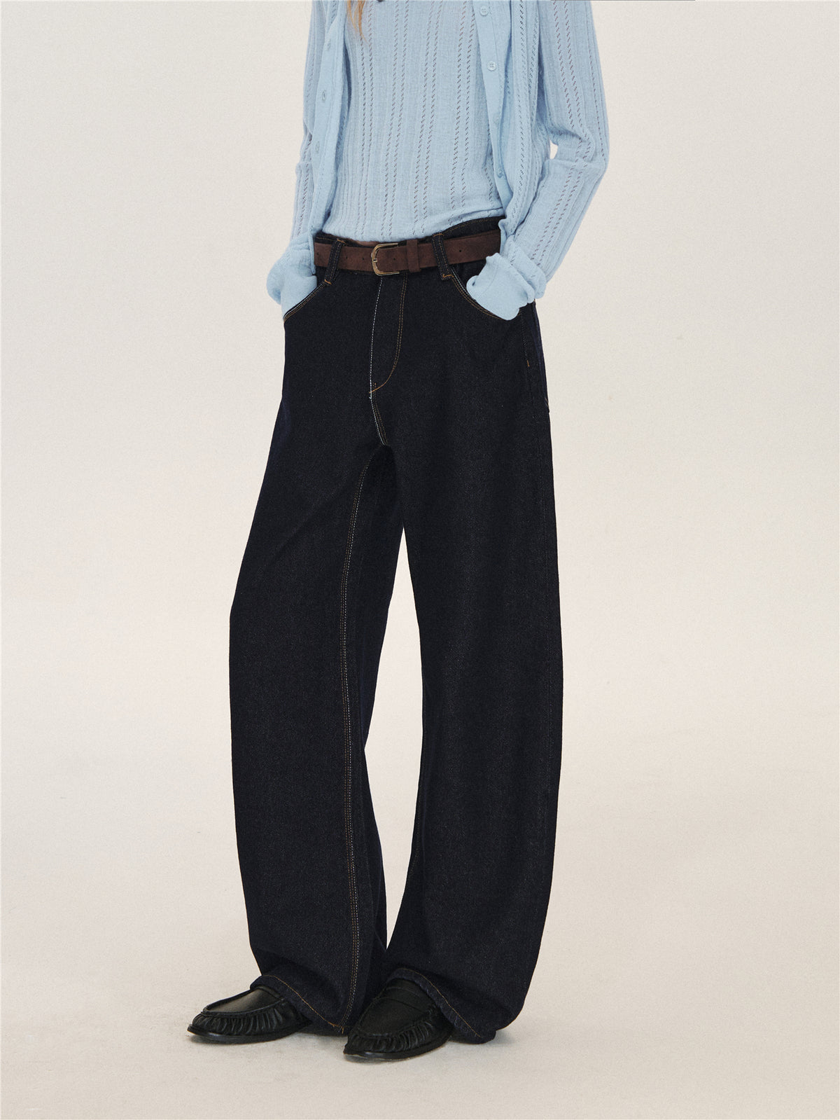 Asgony ASG26629 Two-Tone Contrast Stitching Jeans