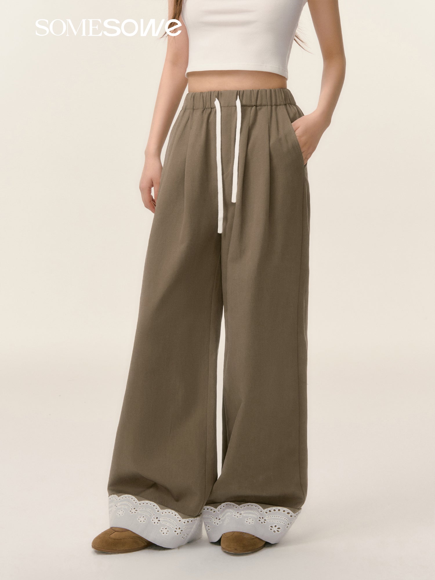 SOMESOWE [Star Style] S2508027 Lace patchwork casual pants