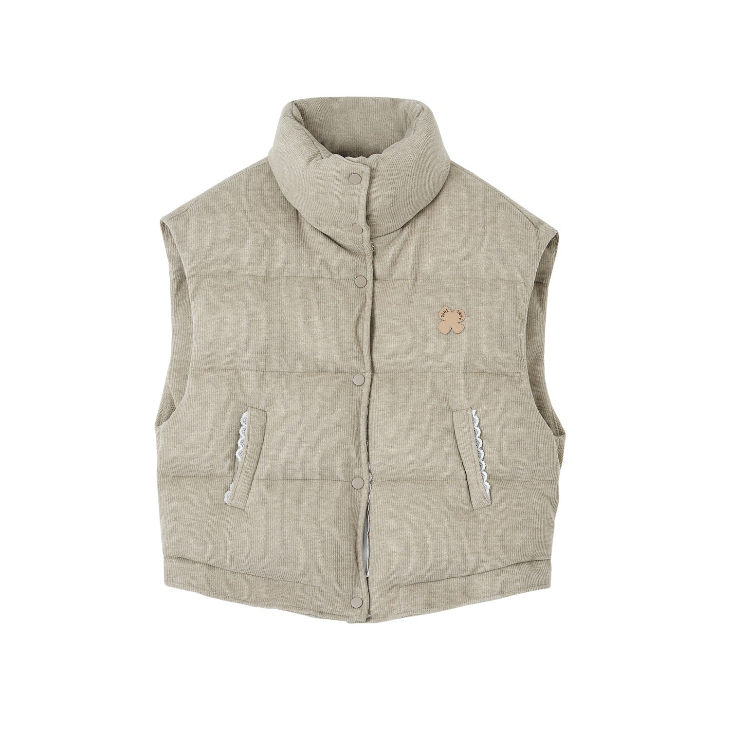 SOMESOWE S2508301 Lace patchwork stand up collar bread vest