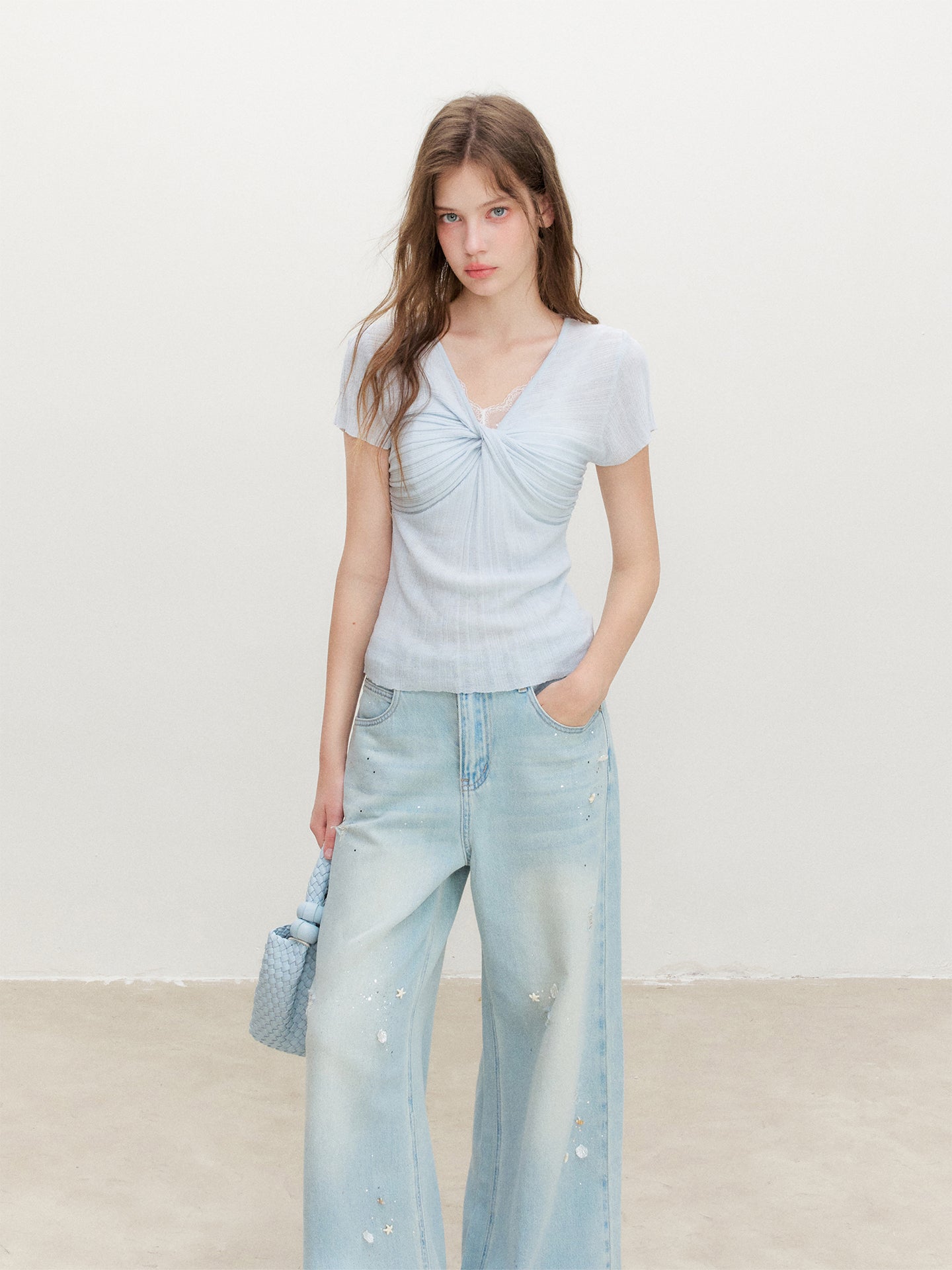16DEWS 16D26367 Ribbed Knit Short-Sleeve Top