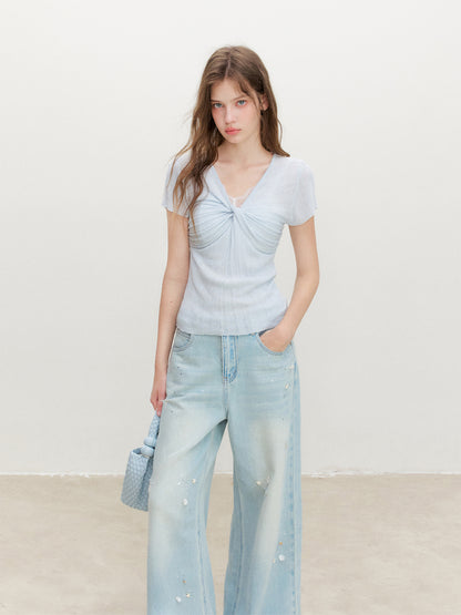 16DEWS 16D26367 Ribbed Knit Short-Sleeve Top