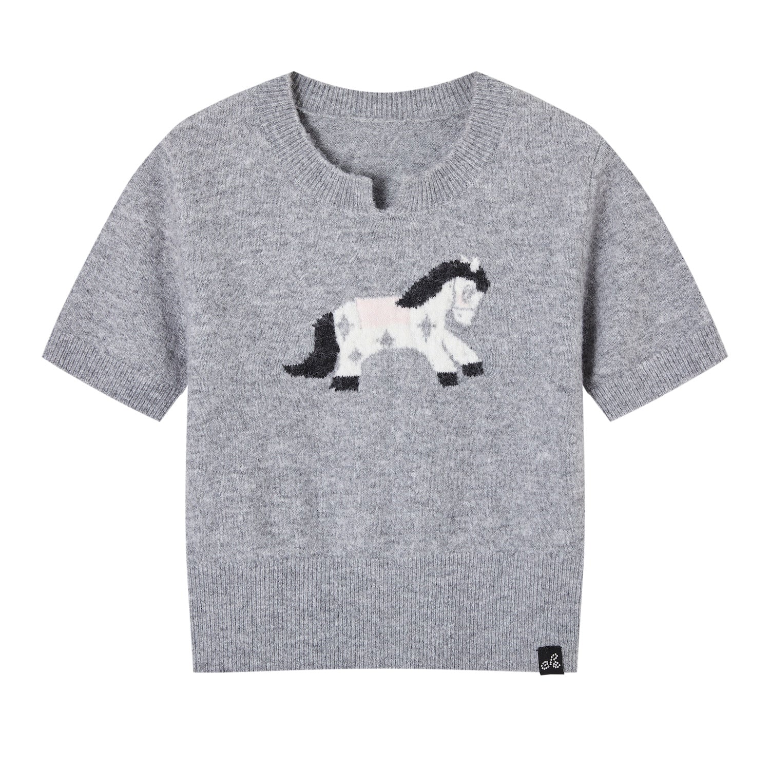 SOMESOWE S2609034 Pony Jacquard Knitted Short Sleeve Top