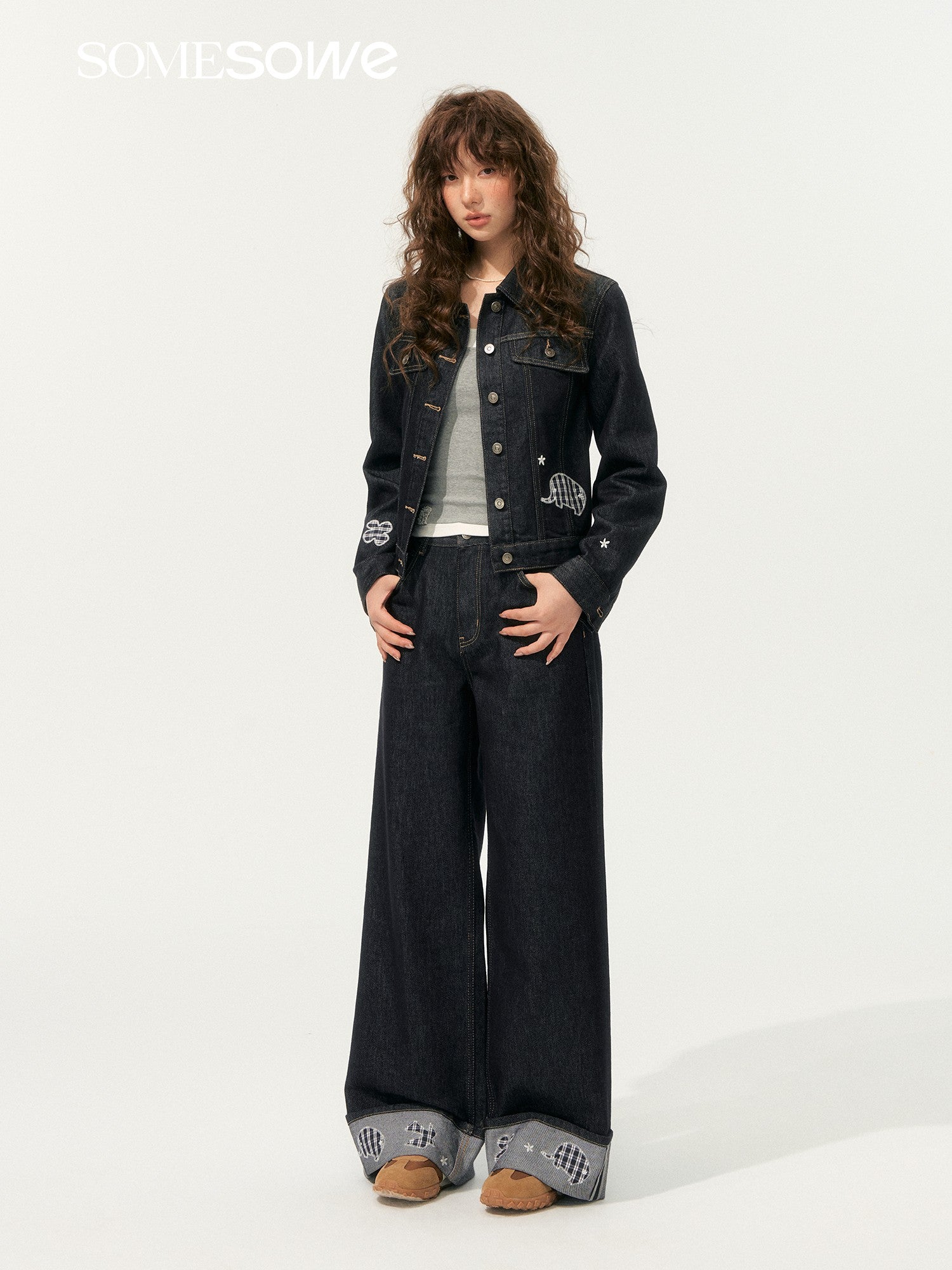 SOMESOWE S2508198&amp;S2508199 Childlike embroidered original color denim jacket + jeans