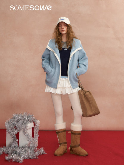 SOMESOWE S2508288 Loose contrasting edge hooded cardigan