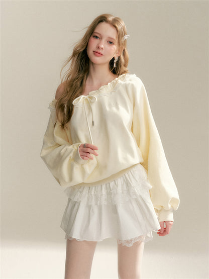 16DEWS 16D26043 Lace patchwork loose hoodie