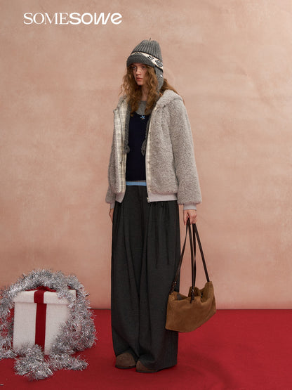 SOMESOWE S2508305 Warm lamb double sided hooded jacket