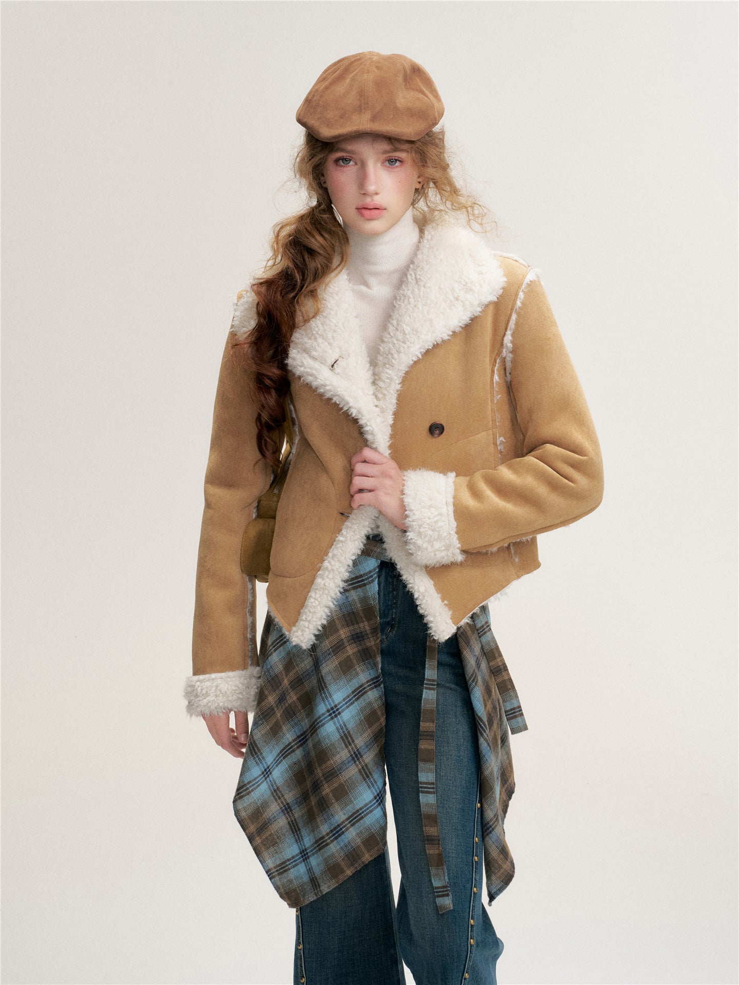 16DEWS 16D25447 Faux Fur Lambskin Collar Jacket