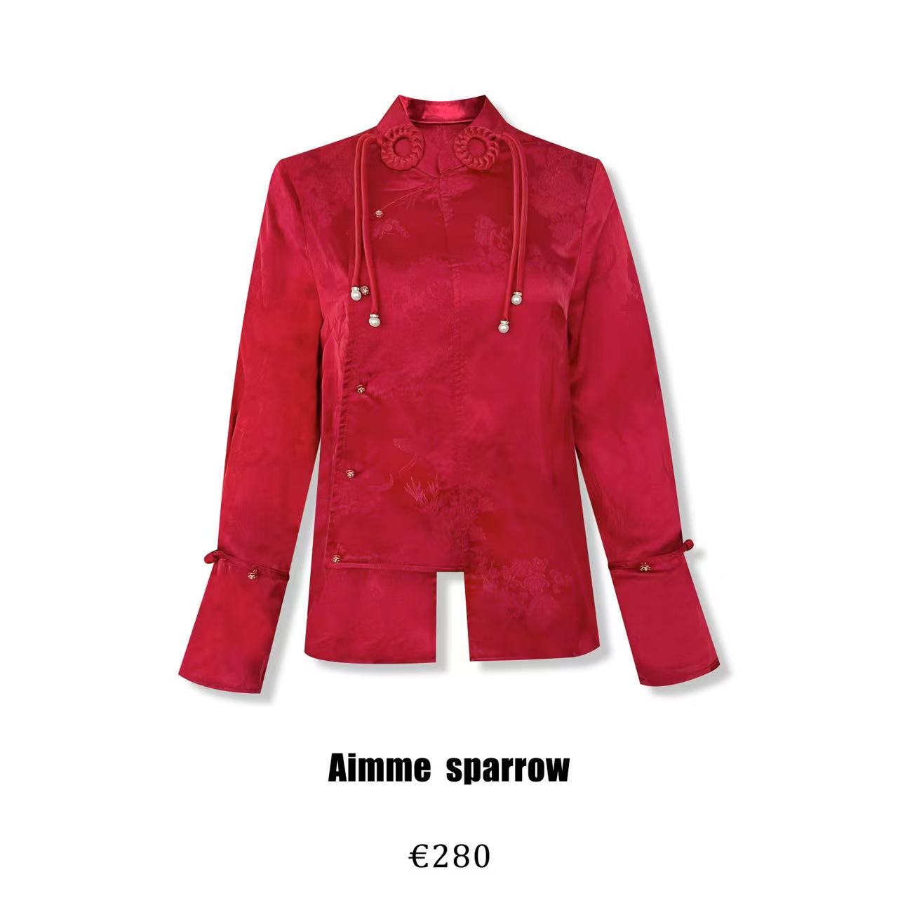 Aimme Sparrow 9075 Neo-Chinese red shirt with pearl pendant