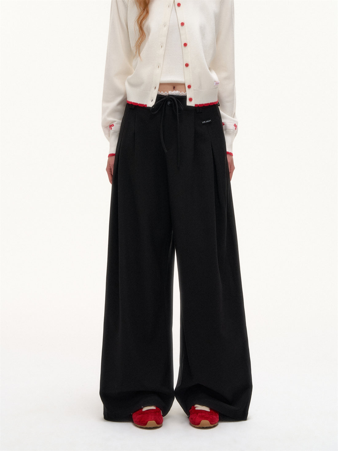 AsGony ASG25394 Lace patchwork drawstring loose pants