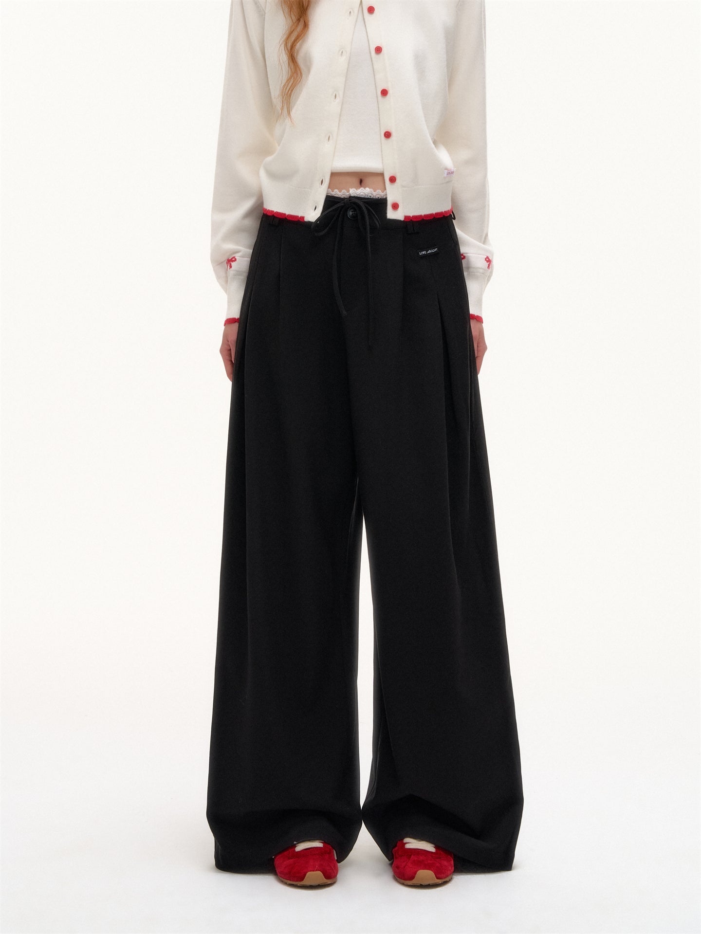 AsGony ASG25394 Lace patchwork drawstring loose pants