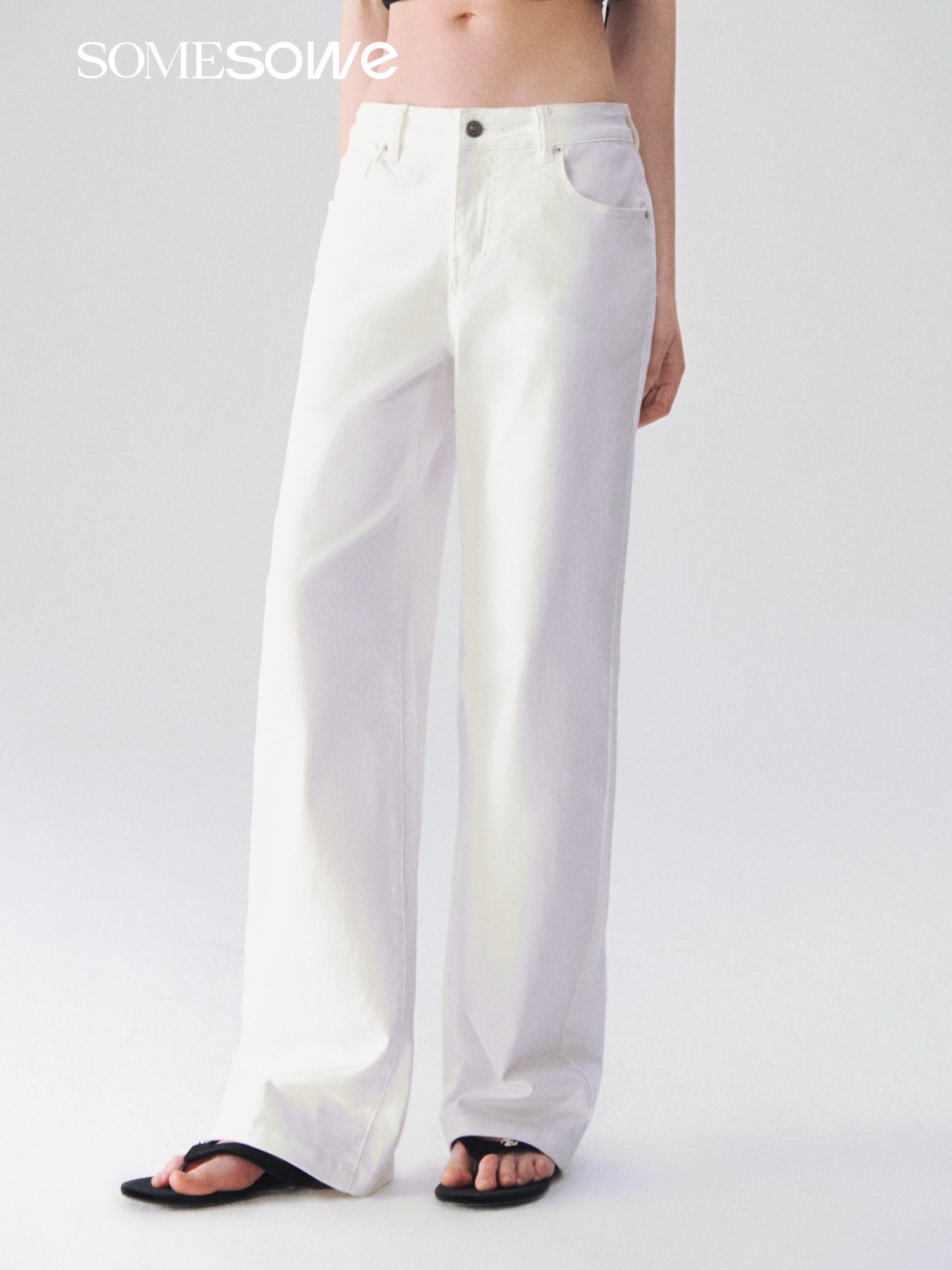 SOMESOWE S2609092 Elastic straight leg white jeans