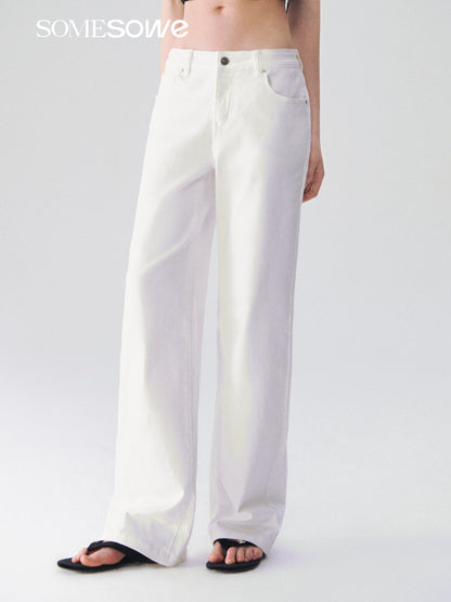 SOMESOWE S2609092 Elastic straight leg white jeans