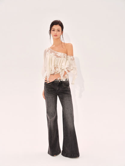 NONCESTNON N326 Patchwork One-Shoulder Top