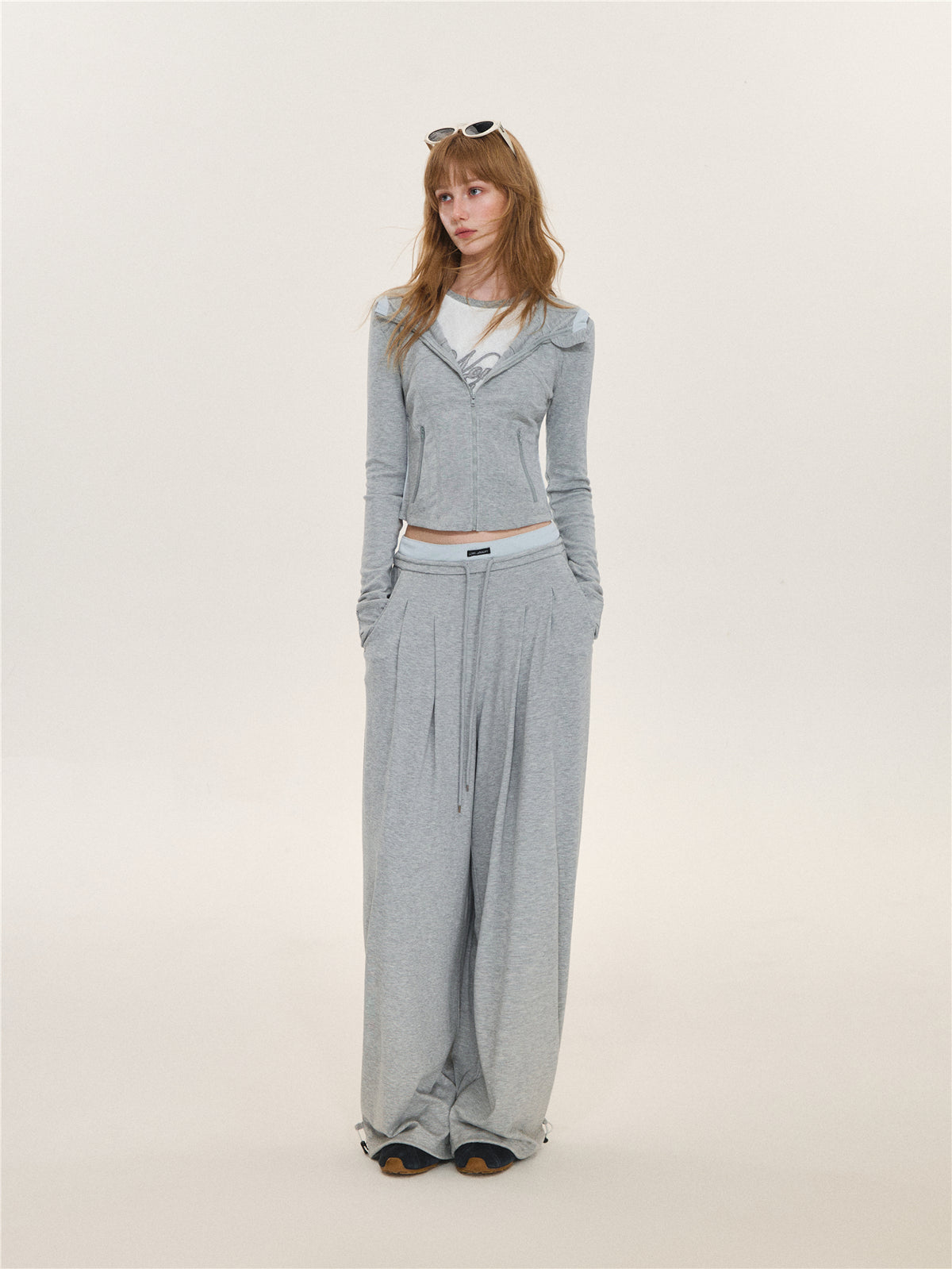 Asgony ASG26599 &amp; ASG26600 Color-Block Patchwork Jacket &amp; Draped Casual Pants